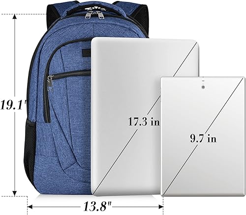 Miniatura 7 de BIKROD Mochila impermeable extragrande para mujeres y hombres, color azul, mochila para laptop con puerto de carga USB, diseño antirrobo, compatible