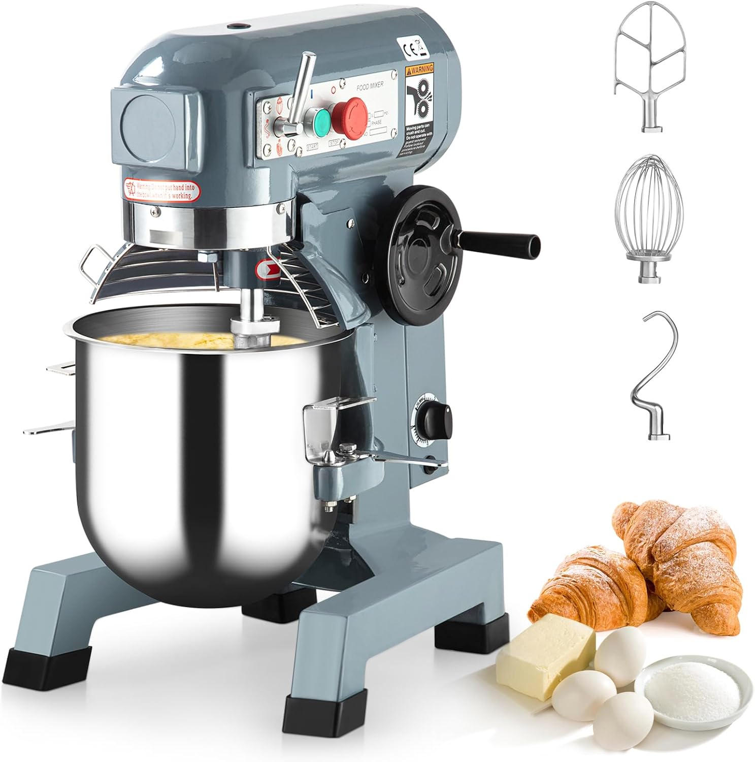 Commercial Food Mixer 20QT, Commercial Mixer with 3 Adjustable Speeds, Dough Mixer Timing Function, Commercial Stand Mixer with Stainless Steel Bowl for Schools Bakeries Pizzerias