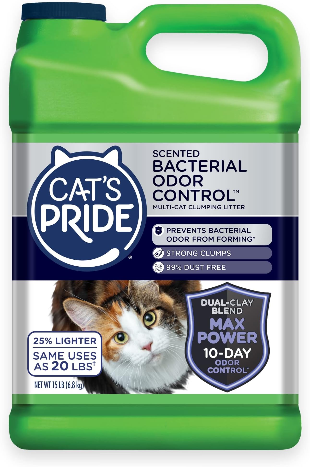 Cat's Pride Max Power: Bacterial Odor Control - Up to 10 Days of Powerful Odor Control - Strong Clumping - 99% Dust Free - Multi-Cat Litter, Fresh Scented, 15 Pounds