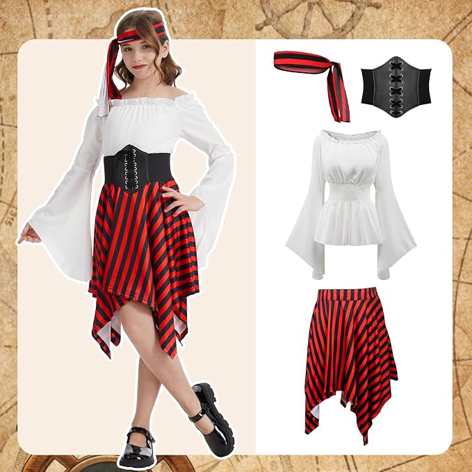 Disfraz pirata deluxe para niñas, negro y blanco miniatura 6