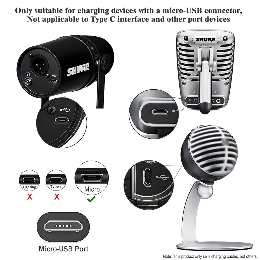 Amazon.co.jp: マイクロUSB充電コード。Shure MV7、MV88+、MV5