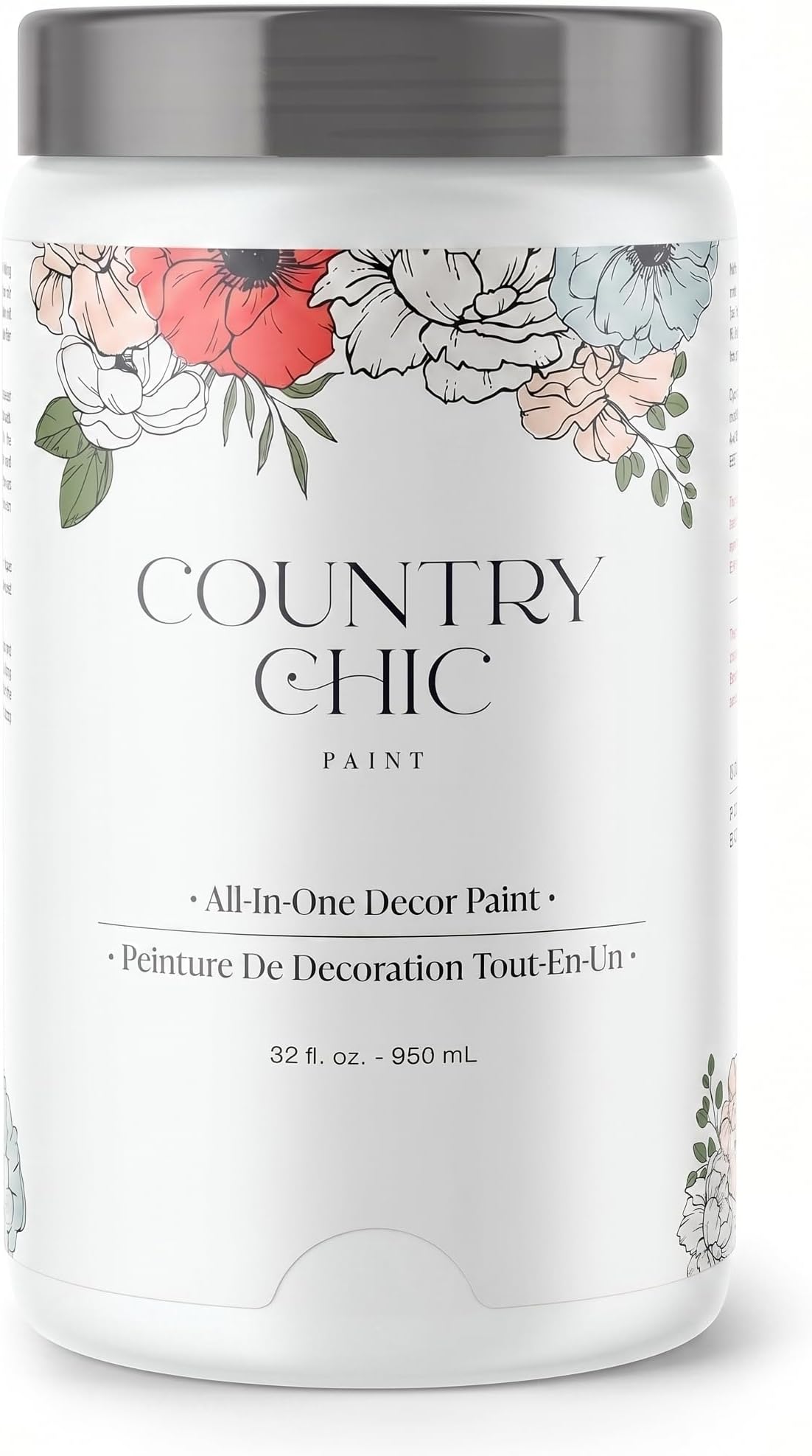 Country Chic All-in-One Chalk Paint for Furniture, Cabinets, Home Decor, Eco-Friendly, Matte Finish, Built-In Primer & Top Coat for Wood, Metal - Simplicity (White) - Quart 32 oz (950 ml)