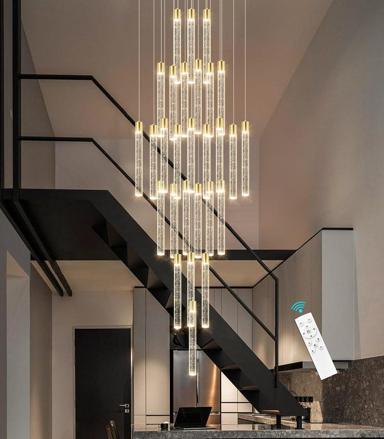 28-Light Long Large Modern Led Crystal Chandeliers Modern Spiral Chandeliers High Ceilings Chandelier for Staircase Foyer Gold