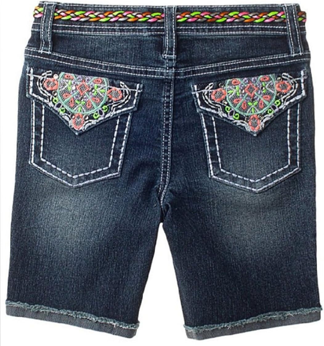 Squeeze Big Girl's Braided Belt Bermuda Shorts, Marti Dark Wash