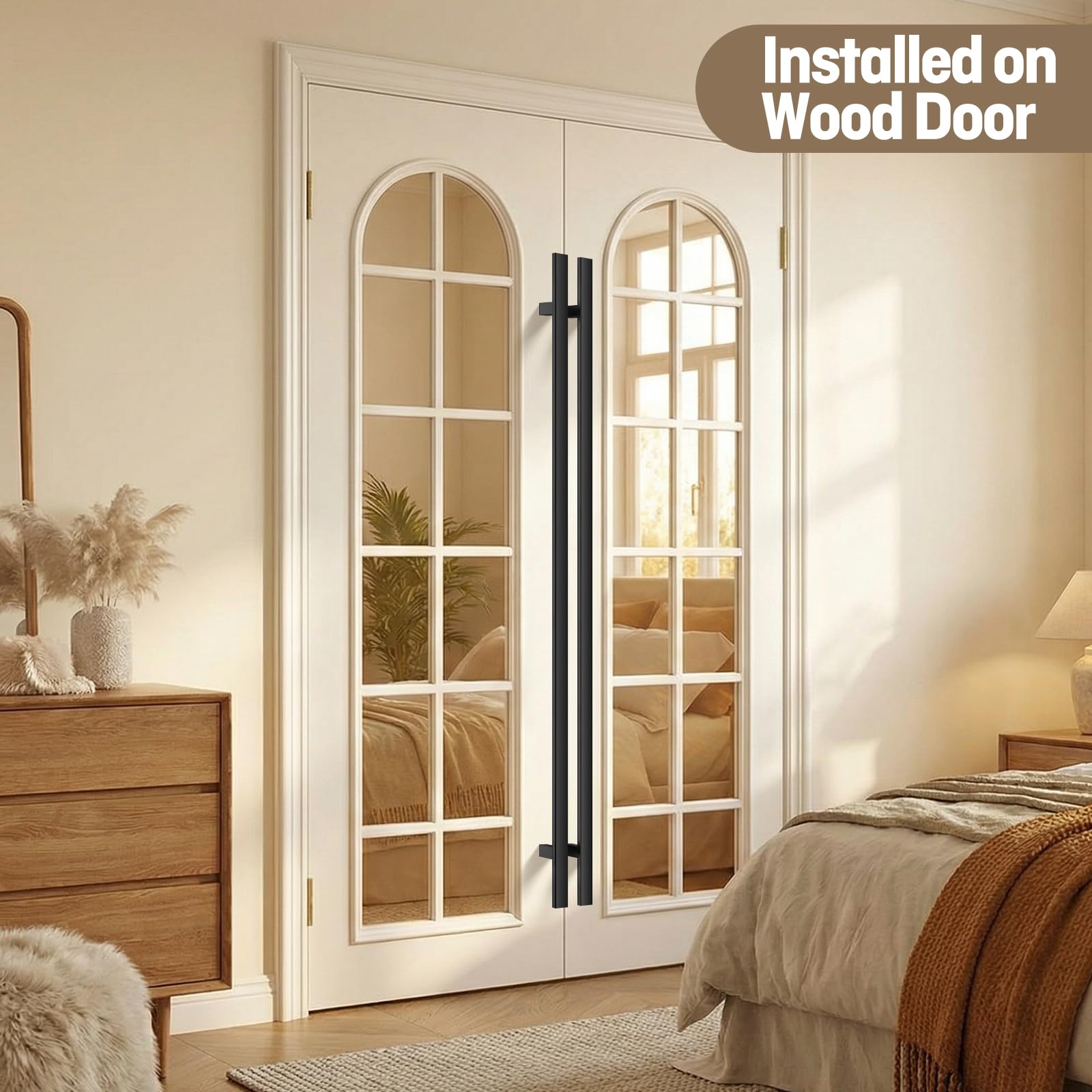 Ranbo Manija de puerta rectangular en forma de H de 71 pulgadas de longitud de atrás a atrás, diseño de chaflán de borde para mayor seguridad, acero inoxidable 304, para puerta de entrada comercial de