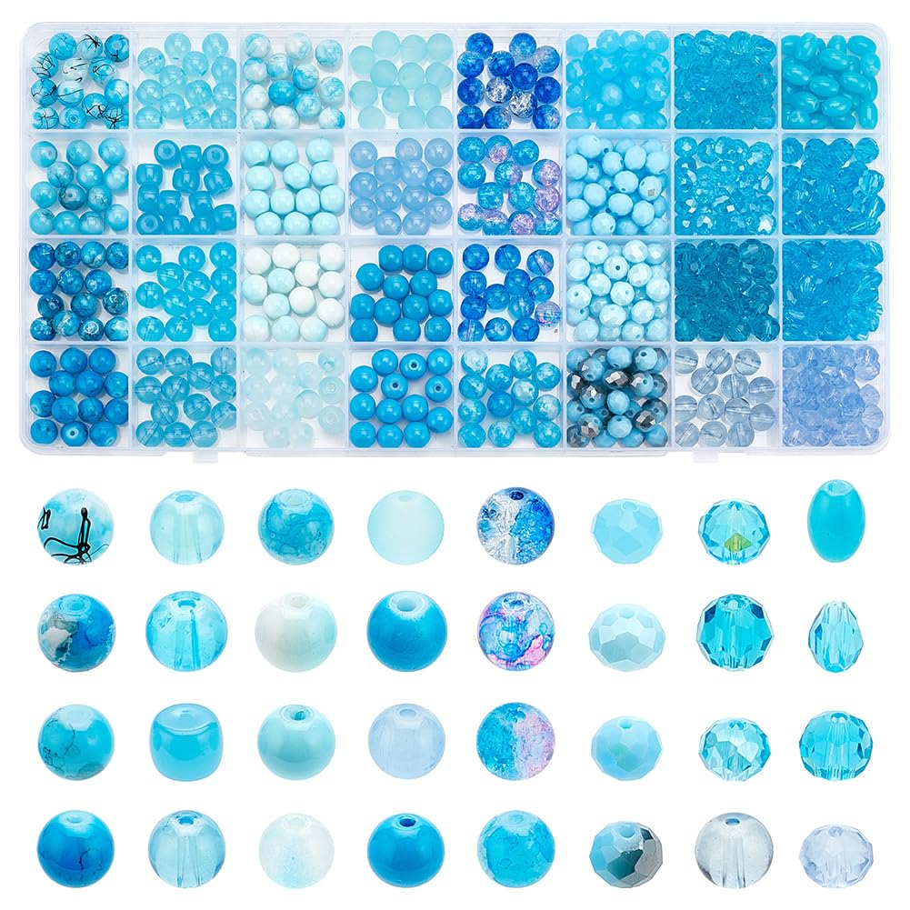 Perline Di Vetro Sfaccettate PH PandaHall - Set 525 Pezzi, 7 Colori Blu, 4 Misure Per Gioielli Fai Da Te - Foto 4