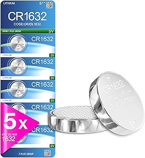 5Plus Group 5 Pcs CR1632 CR 1632 DL1632 LM1632 3V Lithium Battery Mercury-free Long Life Strong Power 3 Volt Lithium Flat Batteries for electronic devices; Watch, household items, car remote key