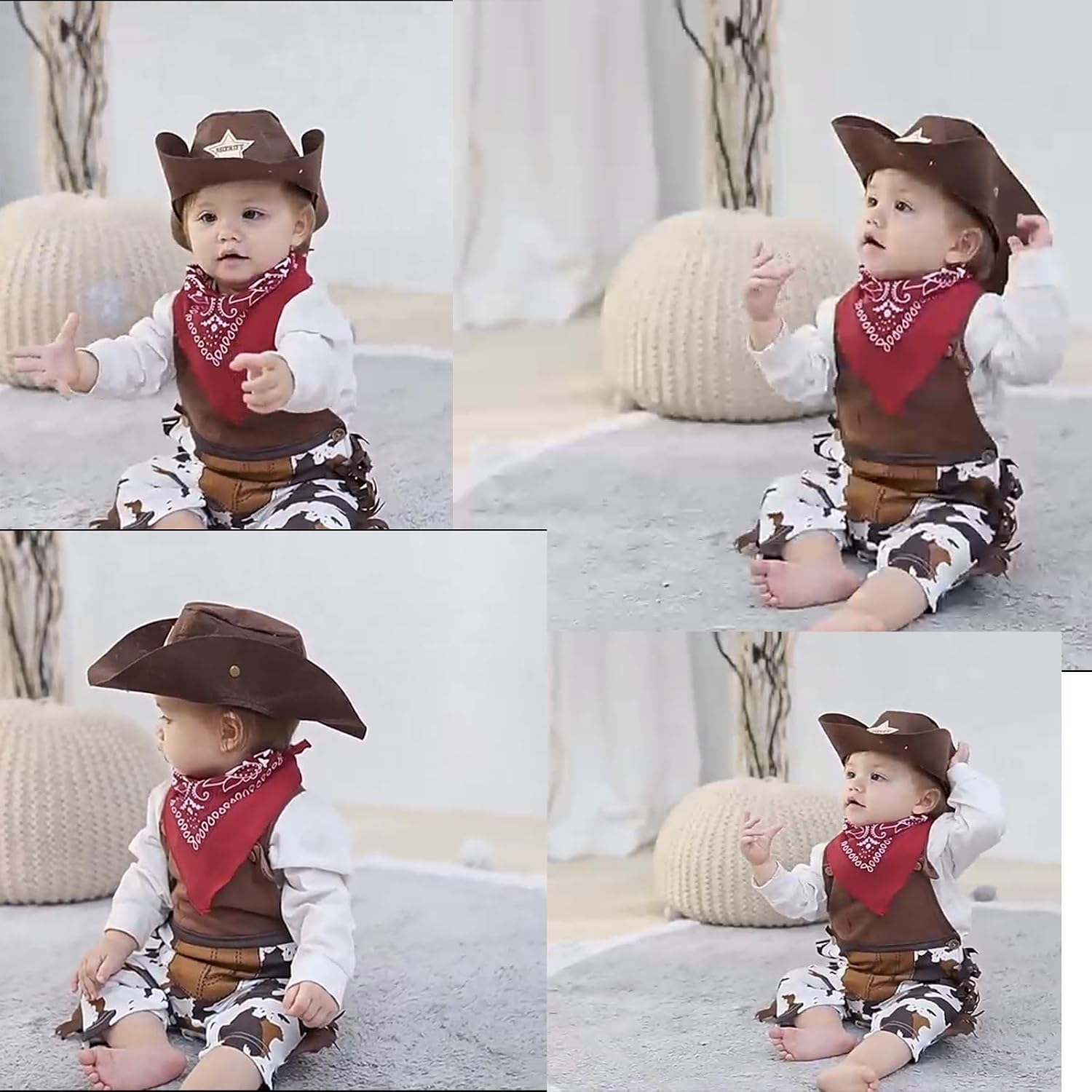 Baby Toddler Cowboy Cowgirl Costume Set Romper for Boys Girls, Halloween Cosplay Dress up Outfits