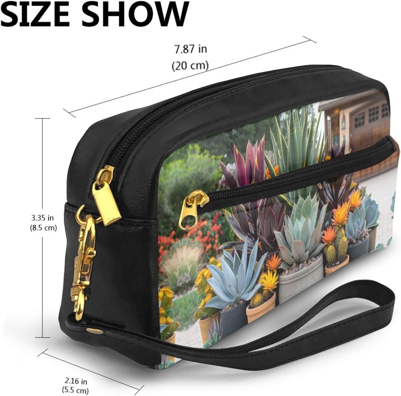 Colorful succulents Versatile Travel Makeup Bag - Double-Sided Print, Ultra-Soft PU Leather Cosmetic Organizer for Women, Mothers Day Gifts & Teacher Appreciation image 3