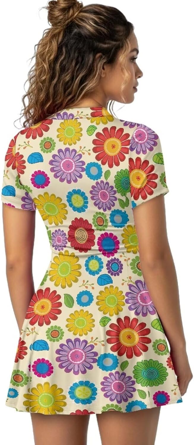 Womens Tennis Dress Short Sleeve Golf Dresses with Shorts and Pockets