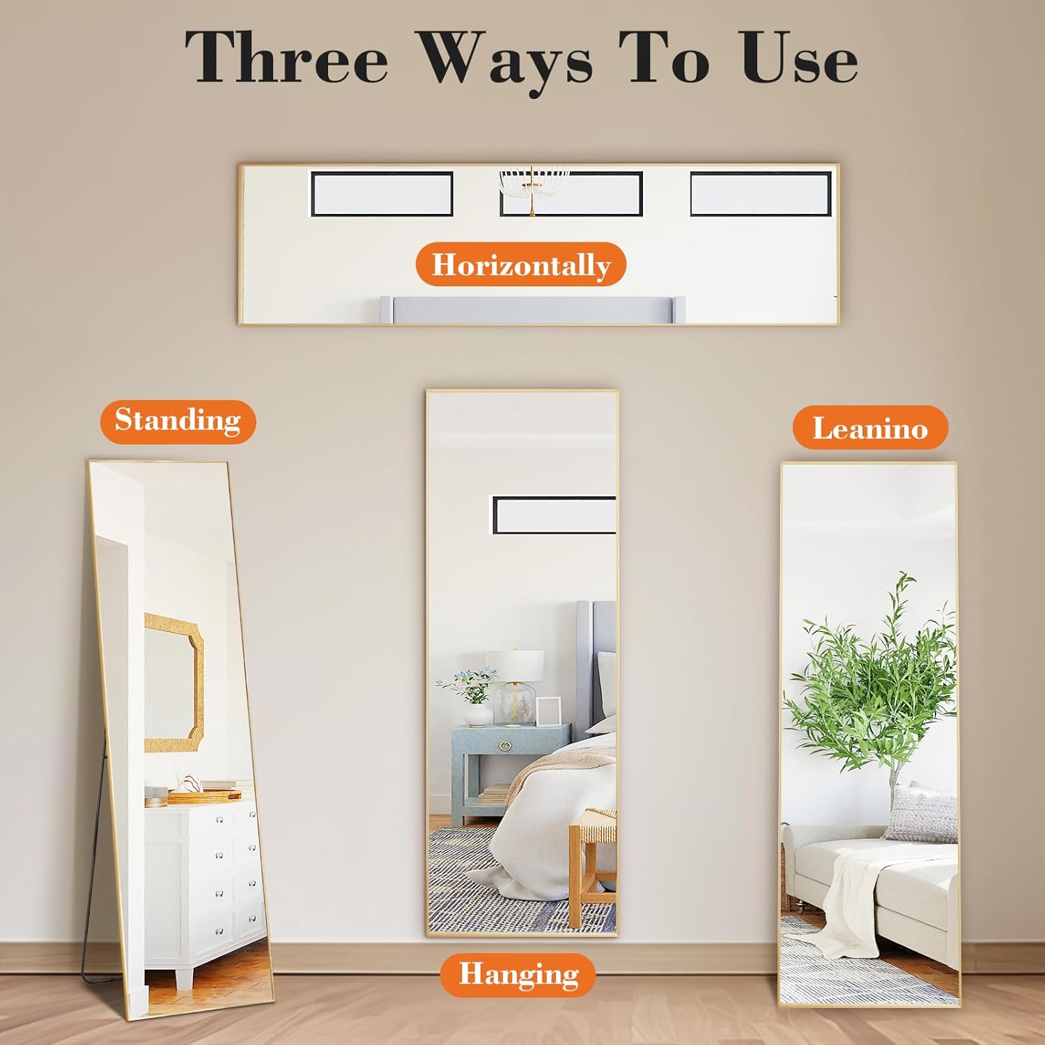 NEWBULIG Full Length Mirror, Upgraded Body Wall Mirrors with Shatter-Proof Glass, Floor Standing Mirror, Home Wall Decor