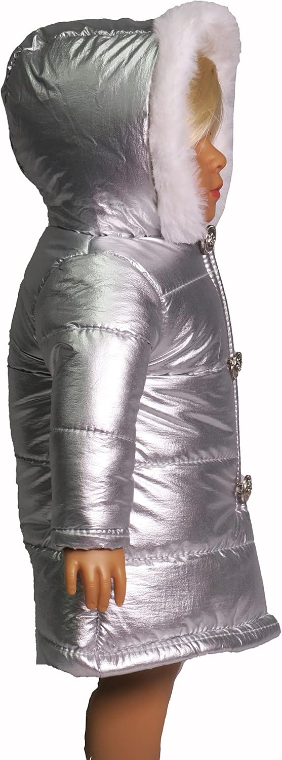 American Fashion World Mettalic Silver Puffer Coat for 18in Doll