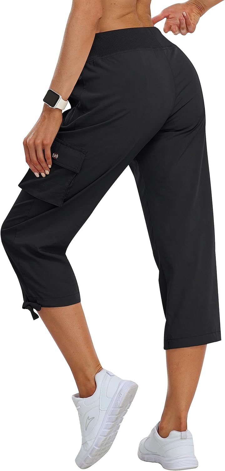 MoFiz Women's Cargo Capris Hiking Pants Lightweight Quick Dry Outdoor Athletic Travel Casual Loose Comfy Cute Zipper Pockets - Image 3