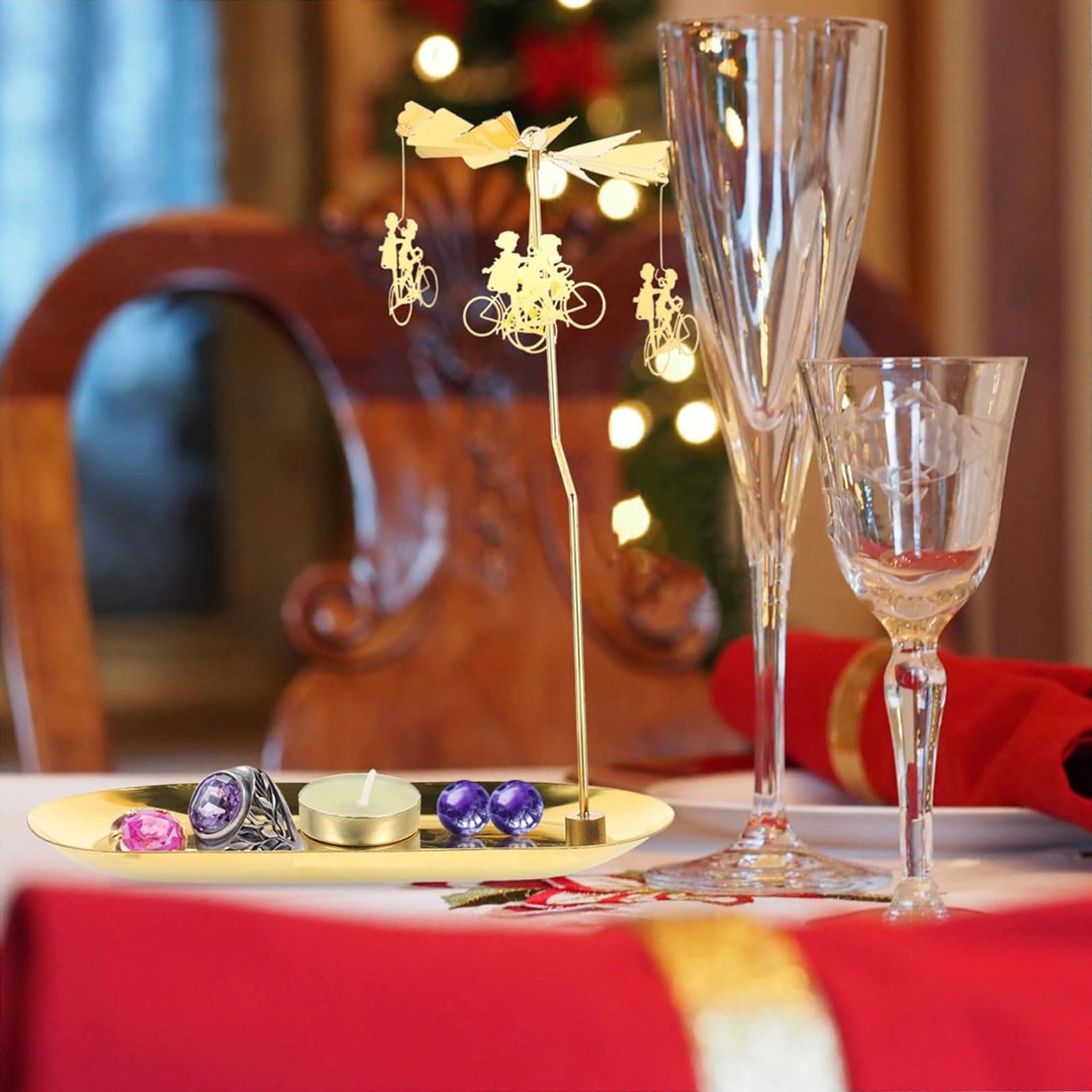 ppARK portavelas Juego de Adornos navideños, portavelas Giratorio, Soporte de Vela de carrusel para cumpleaños, cenas a la luz de Las Velas, Navidad, Año Nuevo, 1 Juego sujetavelas