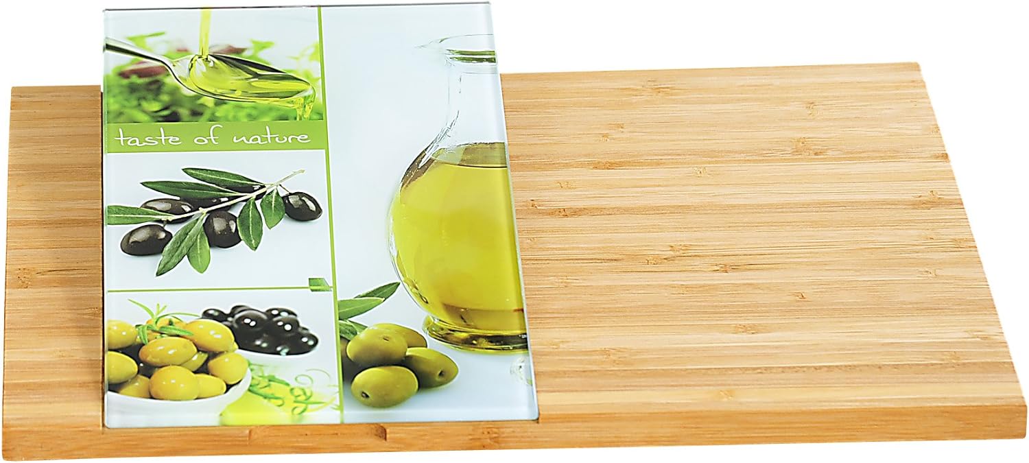 Kesper 55370 Schneidebrett mit Glasplatte Bambus 35 x 25 x 1.6 cm