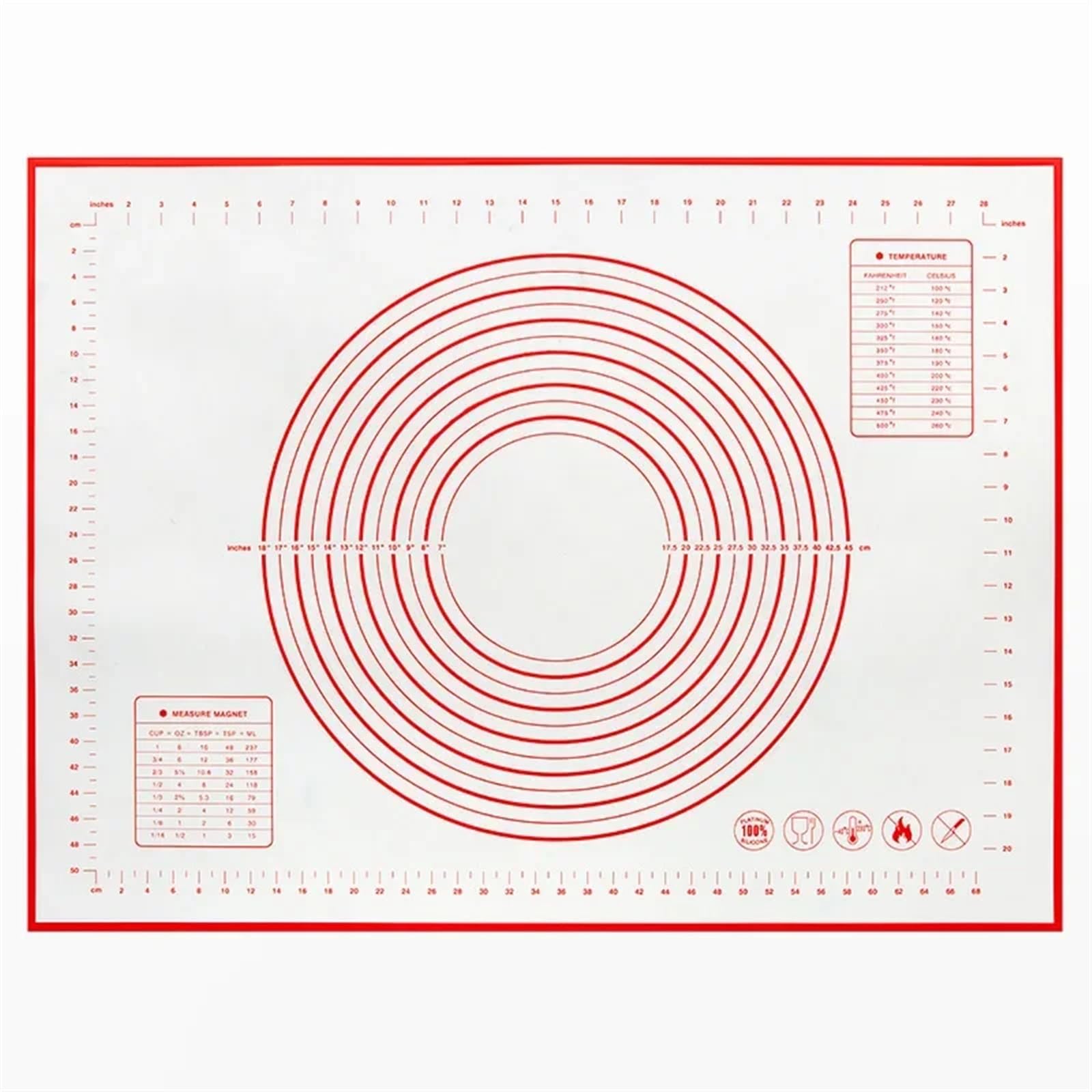 Backmatte Kneten Teig Matte Silikon Back Matte Küche Kochen Grill Gadgets Backformen Pizza Kuchen Teig Maker Tisch Matten Pad(Red,40x60cm)