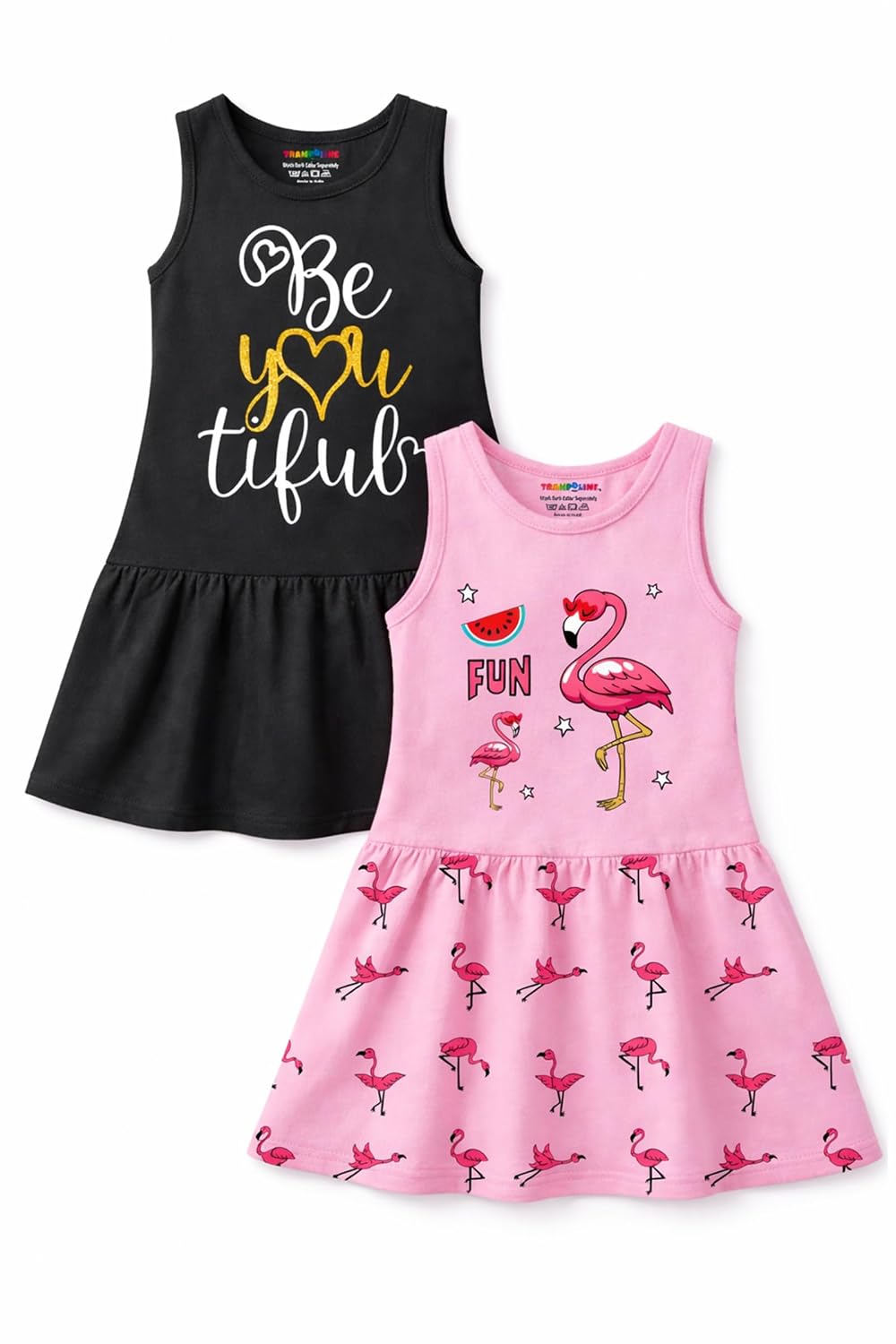 Trampoline Girls Sleeveless Dress Pack of 2 | Printed Frock Set for Kids | Soft Summer Wear Casual Dresses | Lightweight P... - Review, Price and Buying Guide