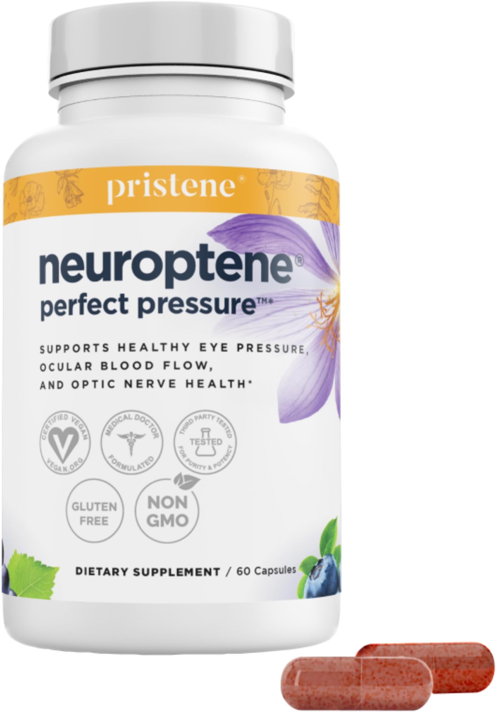 - Bilberry Supplement for Eyes – Eye Vitamins with CoQ10, Niacinamide, Grape Seed Extract & Saffron – Supports Pressure & Optic Nerve Health – Neuroptene 60 Capsules