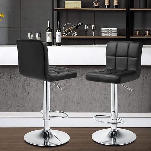 Miniatura 69 de MoNiBloom Juego de 2 taburetes de bar ajustables de piel sintética, giratorios, altura de mostrador, moderno taburete cuadrado con respaldo para