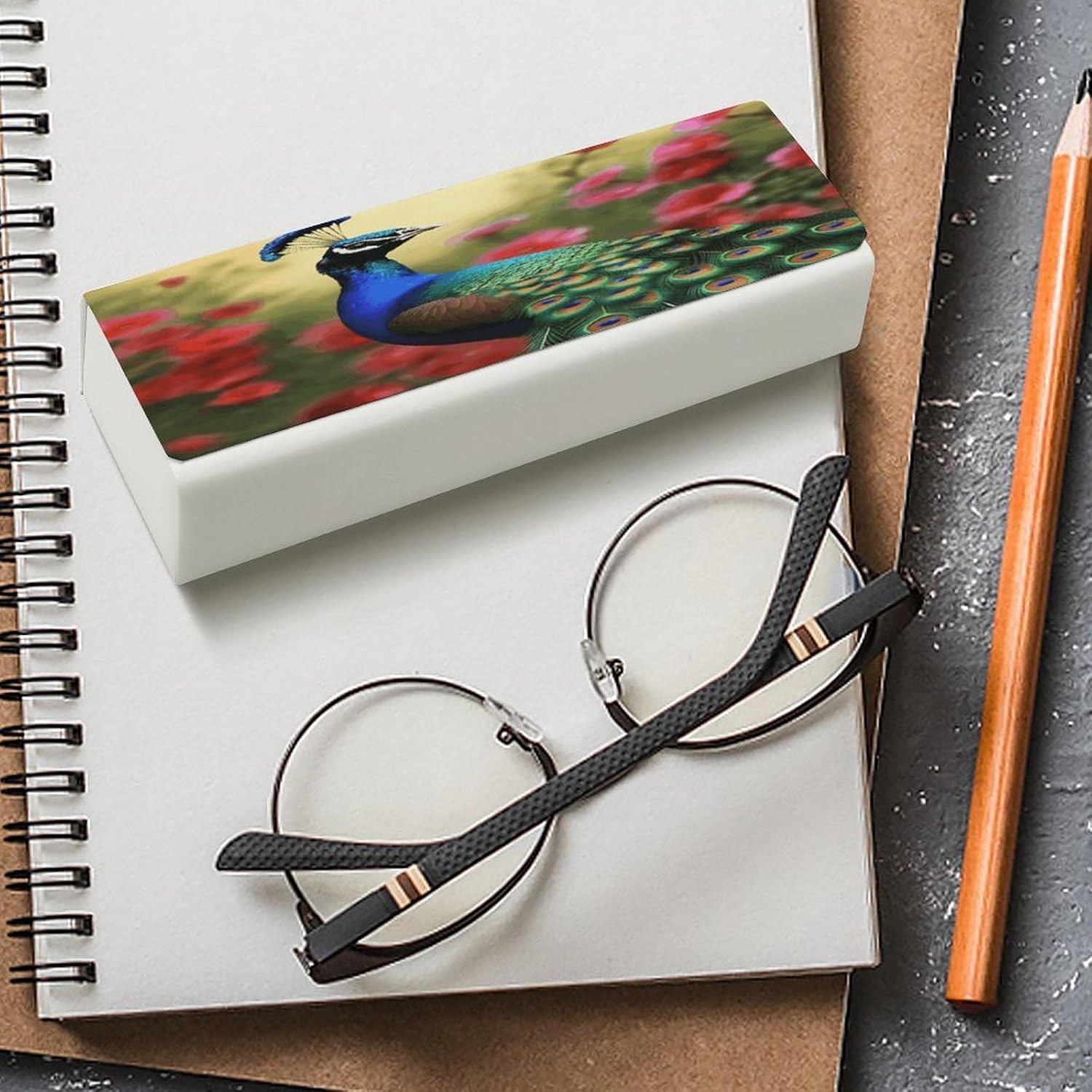 Leather Hard Shell Eyeglass Case with Cleaning Cloth for Women Men image 4