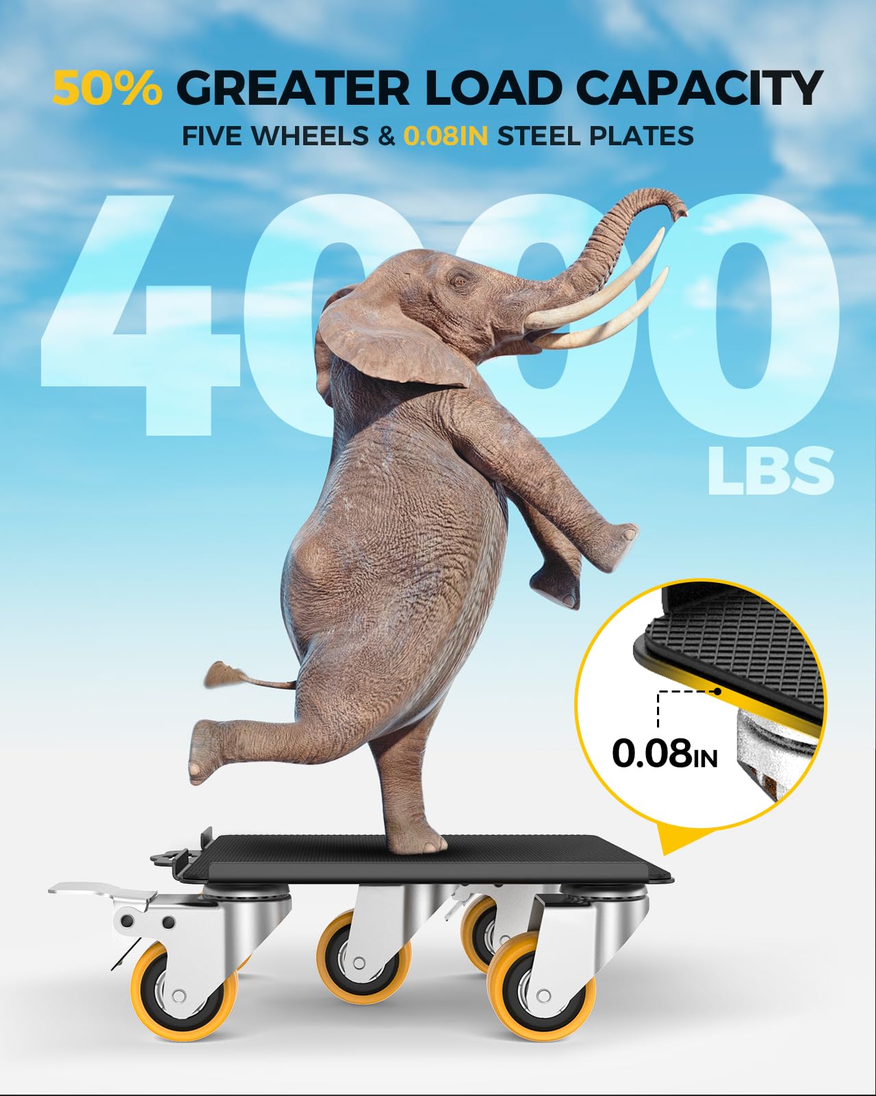 KYX Furniture Dolly, Furniture Movers with 5 Wheels,Carbon Steel Panel Heavy Duty Dolly, Furniture Lifter with 360° Rotatable Silent Floor-Friendly Universal Wheels, Max Load 4000LBS (6.9x6.9 in) — Amazon image 2