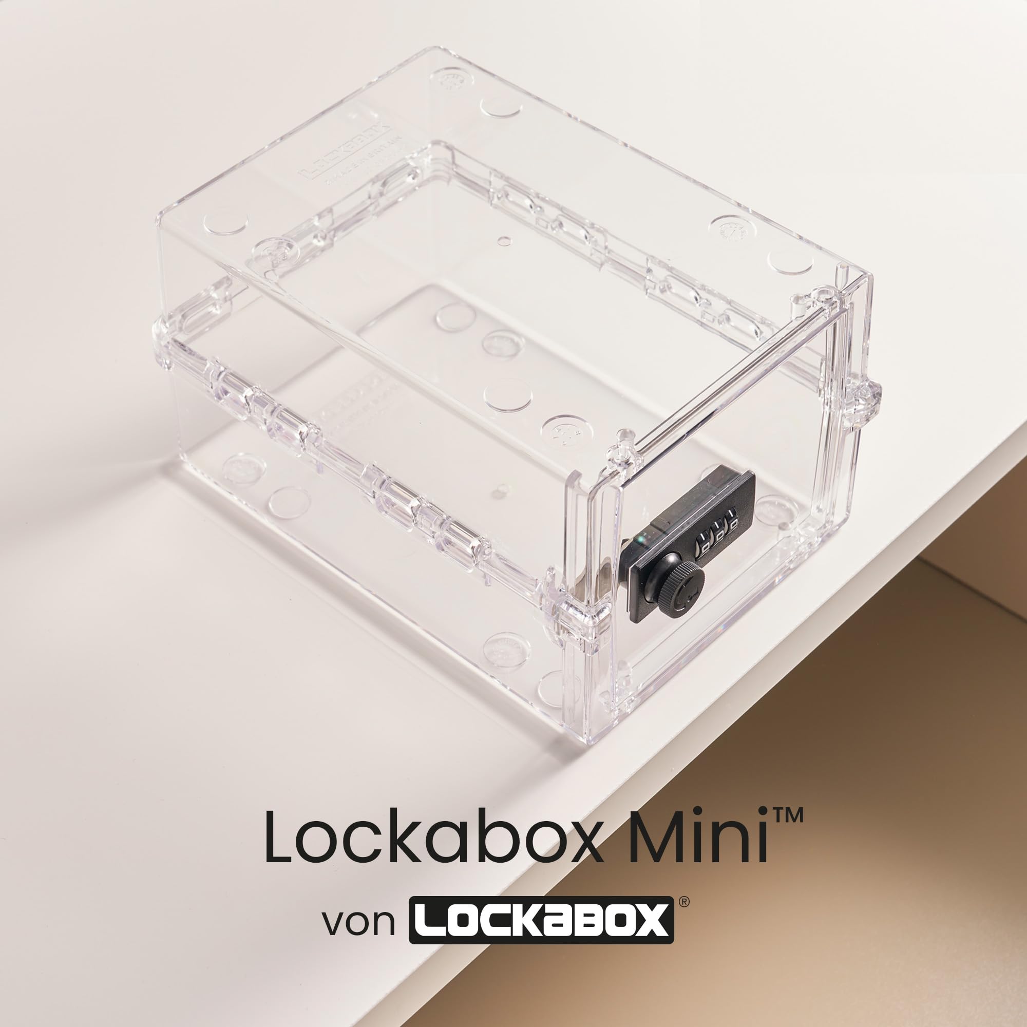 Lockabox Mini™ | Kleine abschließbare Box mit Zahlenschloss (A5-Größe) | Mini-Aufbewahrungsbox für kleine Medikamente, Snacks & Mobiltelefone | Außenmaße 22,3 x 15,4 x 12 cm (Kristall)