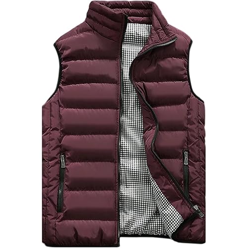 Vcansion Men's Outdoor Casual Stand Collar Vest Padded Jacket Coat Vest