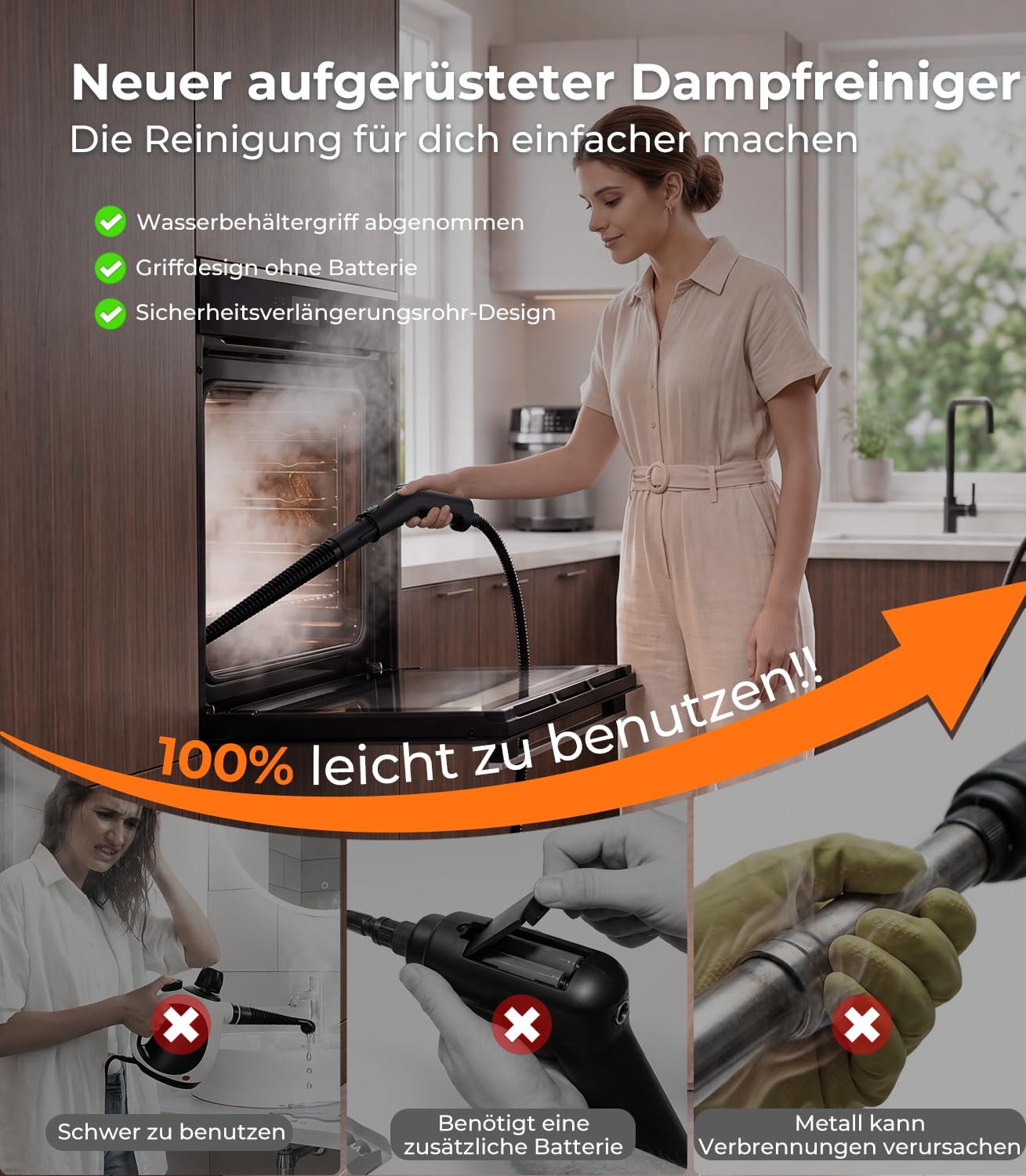20-IN-1 Dampfreiniger Handgerät【100% Kühler & Akkufreier Griff–Neueste NH Labor-Technik】【99,99% Keimreduktion–SPJ Spitzentechnik】Dampfreiniger für Alles,Steam Cleaner für Fußboden, Sofa(Upgraded)