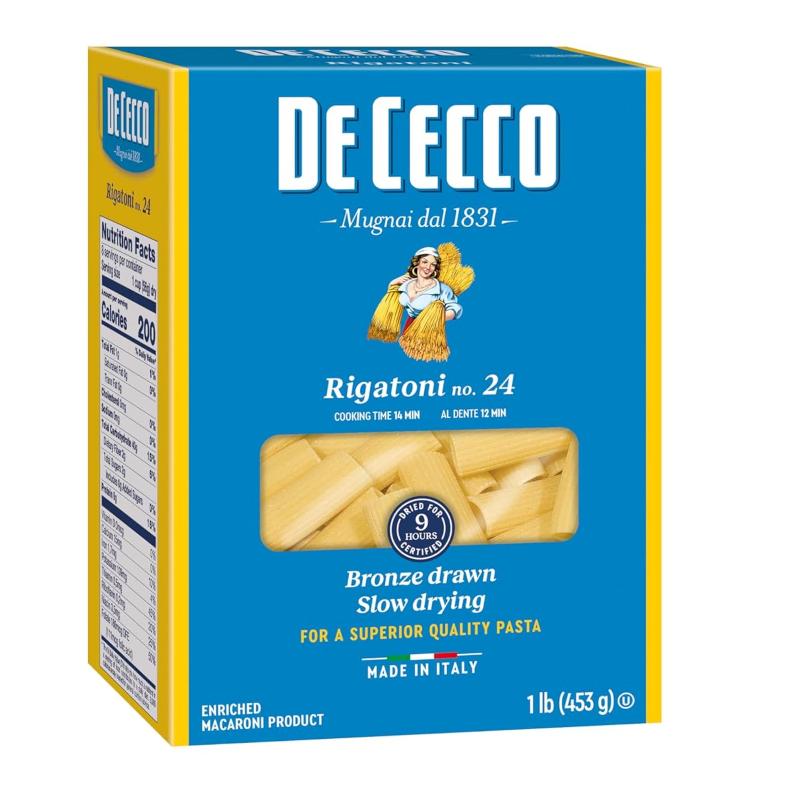 Rigatoni No. 24 Pasta, 16 Oz, Authentic, Slow Dried, Made with Semolina and Durum Wheat, Versatile Pasta for Sauces & Recipes, Made in Italy