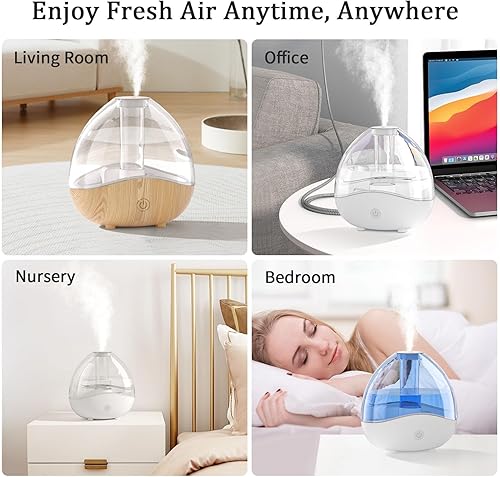 Miniatura 7 de Humidificador ultrasónico de niebla fría, humidificadores de aire silenciosos para dormitorio, humidificadores de escritorio con tanque de agua