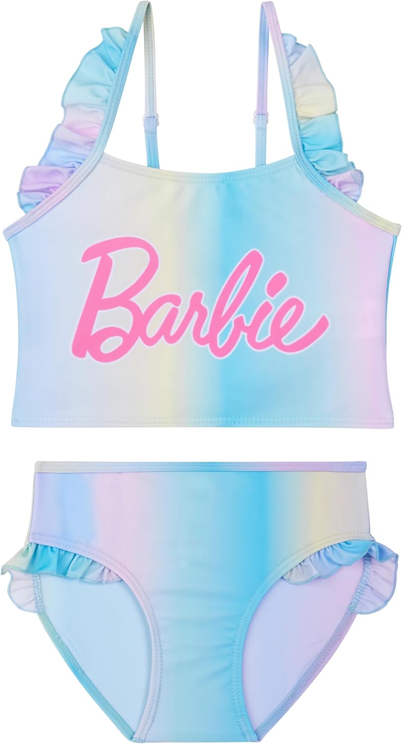 Barbie Girls Swimsuit Set 5-14 Yrs, Two Piece Bikini Set, Adjustable Strap Bathing Suits Swimwear, Swimming Gifts for Girls