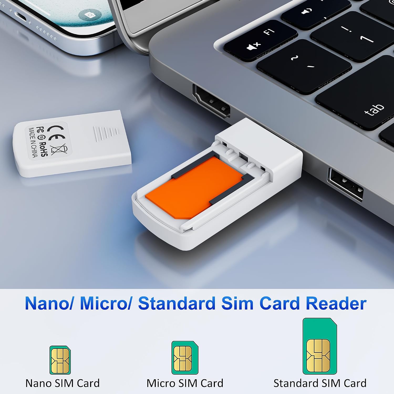 USB SIM Card Reader-Micro/Nano/Standard Sim Card Readers-USB to SIM Card Adapter Edit,Sim Card Adapter Kit with Eject Pin and Read Messages/Contacts,SIM Card Reader for Laptops Computer Windows
