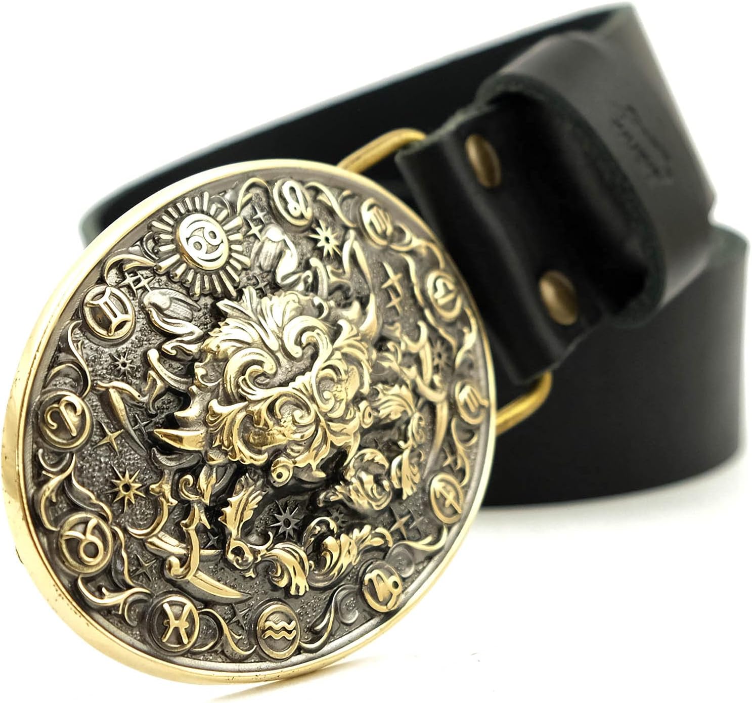 Leather belt with Cancer buckle, Cancer Crab Horoscope Astrological Zodiac Sign solid brass belt buckle for casual belt for men and women