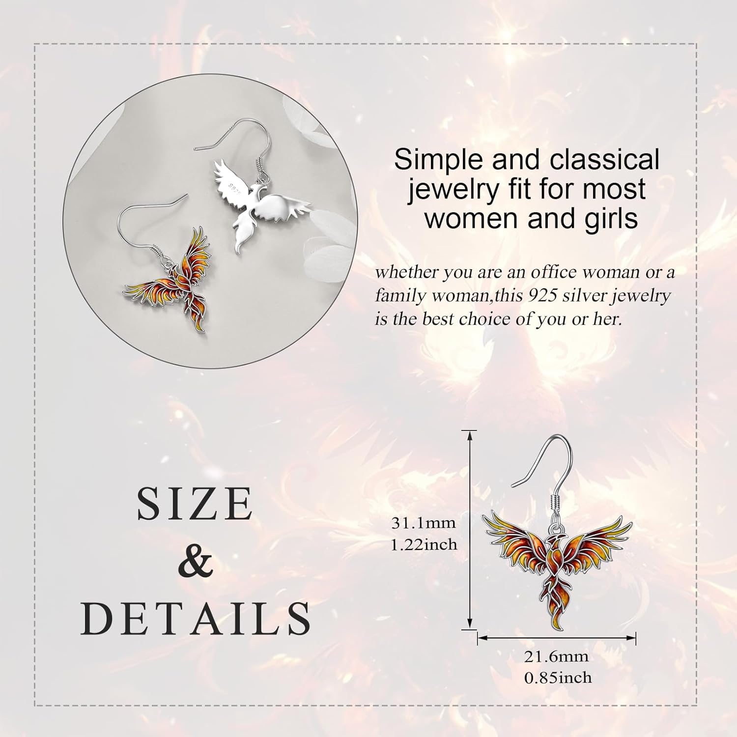 Phoenix Dangle Earrings 925 Sterling Silver Phoenix Drop Earrings Jewelry for Women Gifts - Image 4