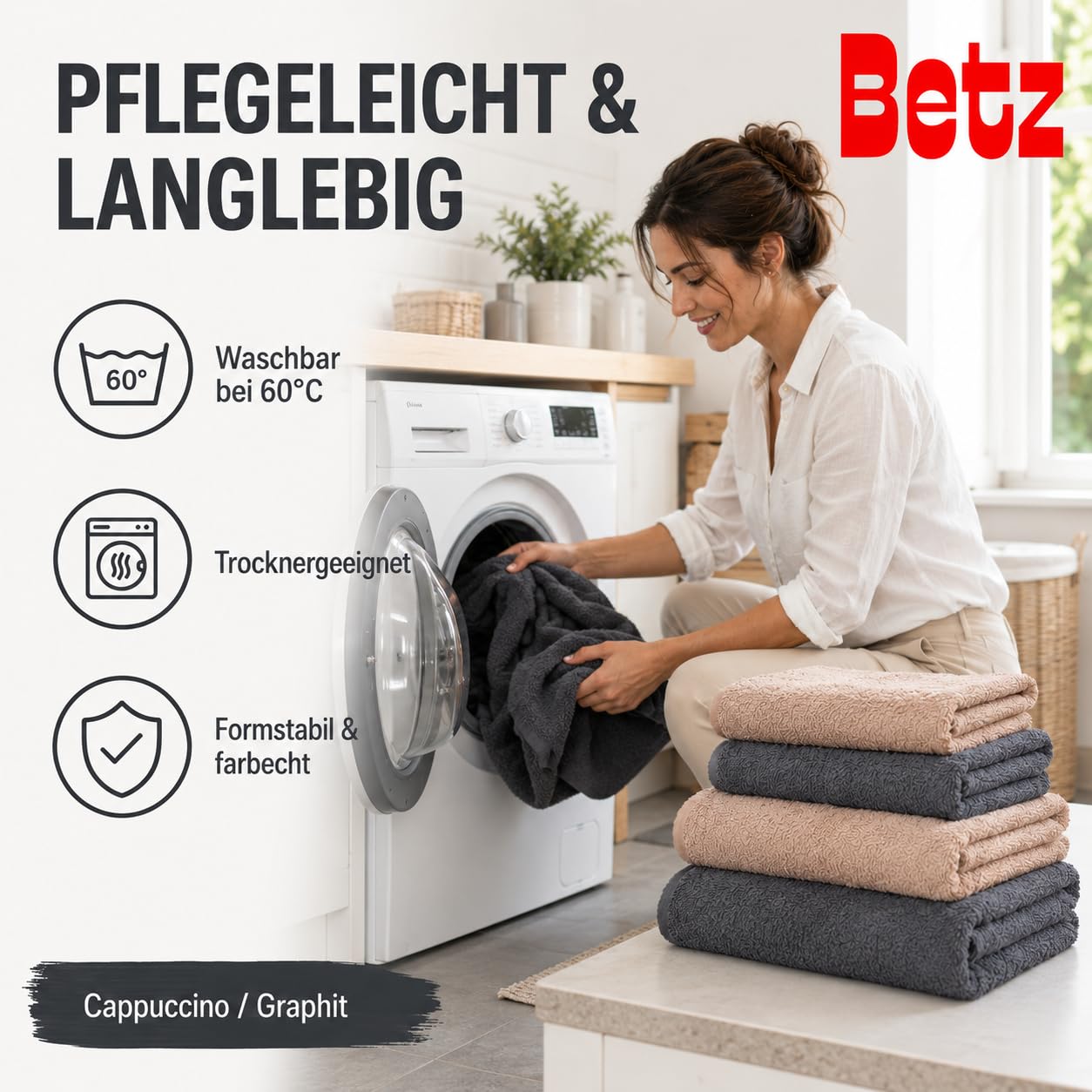 Betz Lot de 12 Serviettes Berlin 100% Coton 2 draps de Bain 4 Serviettes de Toilette 2 Serviettes d'invité 2 lavettes et 2 Gants Couleur Cappuccino - Graphite