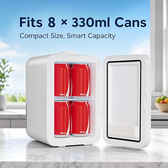 6L Mini Skincare Fridge & Cosmetic Organizer, Portable, White