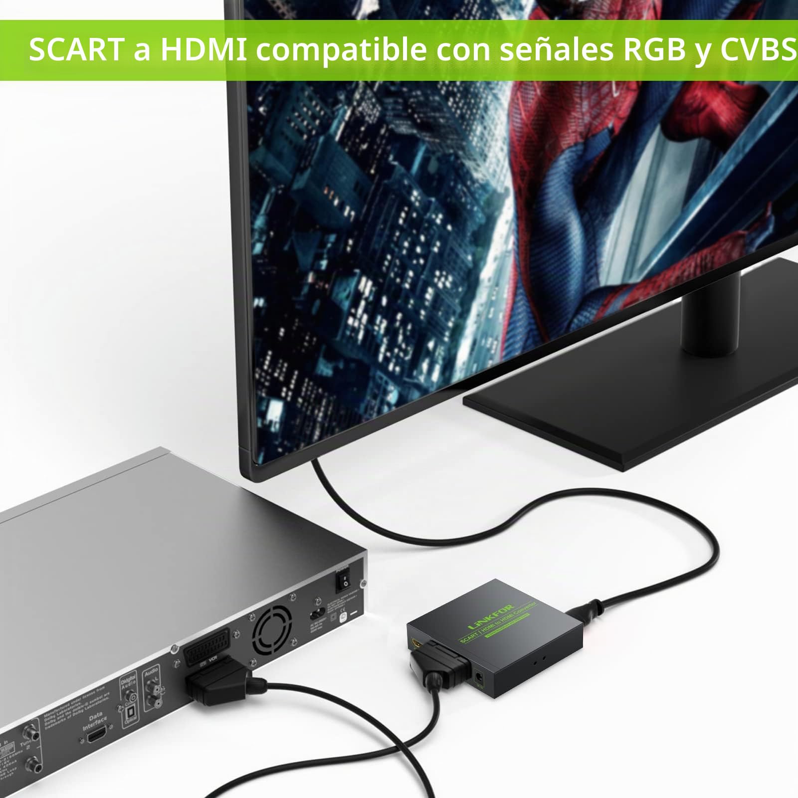 LiNKFOR - Convertidor de Corriente a HDMI 720p/1080p con Salida de Audio coaxial de 3,5 mm, Compatible con NTSC y PAL para HDTV STB PS3 Sky BLU-Ray DVD con Adaptador
