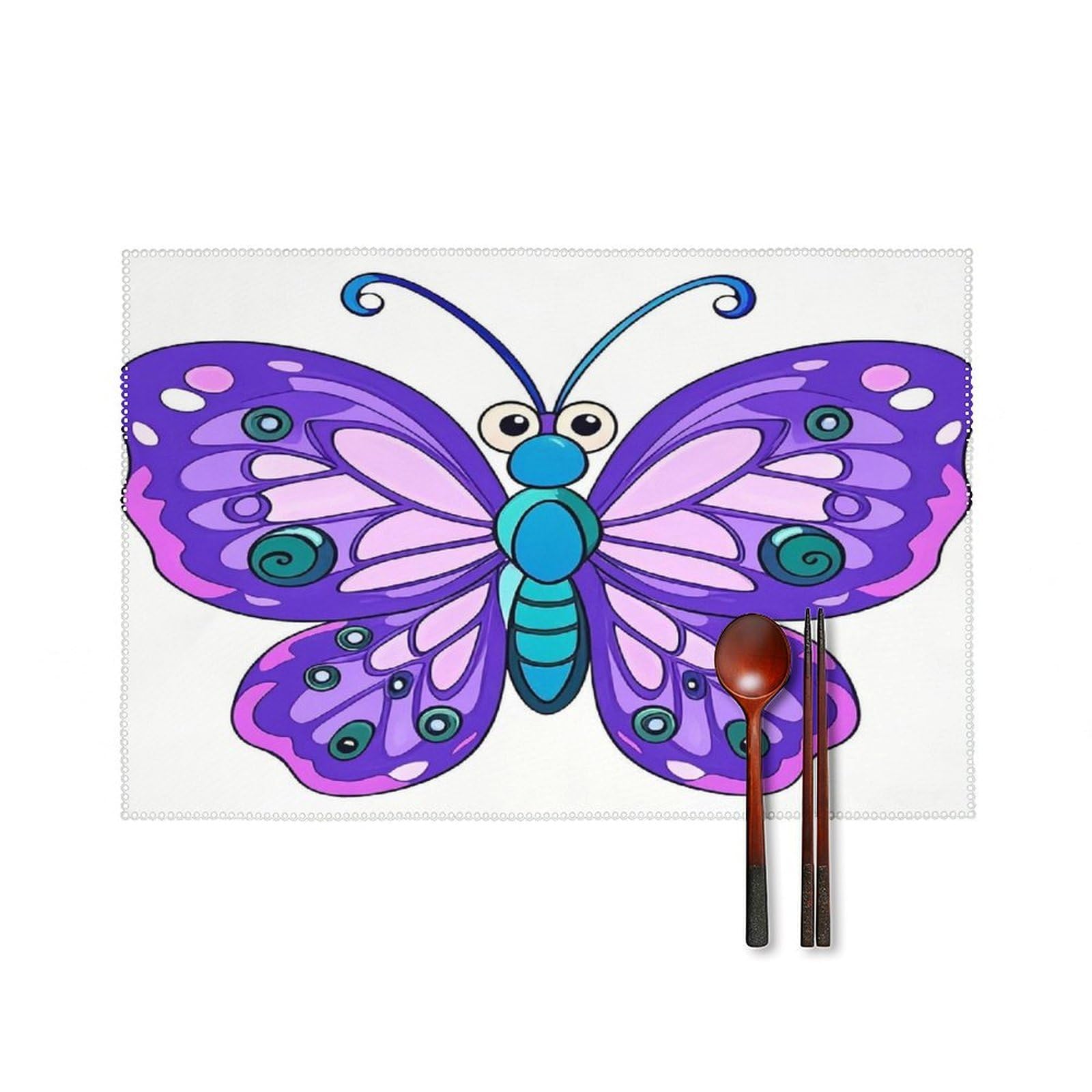 Purple Butterfly Placemats Set of 6 Heat Resistant Non-Slip Place Mats Washable Wipeable Table Mats Elegant Farmhouse Placemat for Kitchen Dining Outdoor Party Table Decor