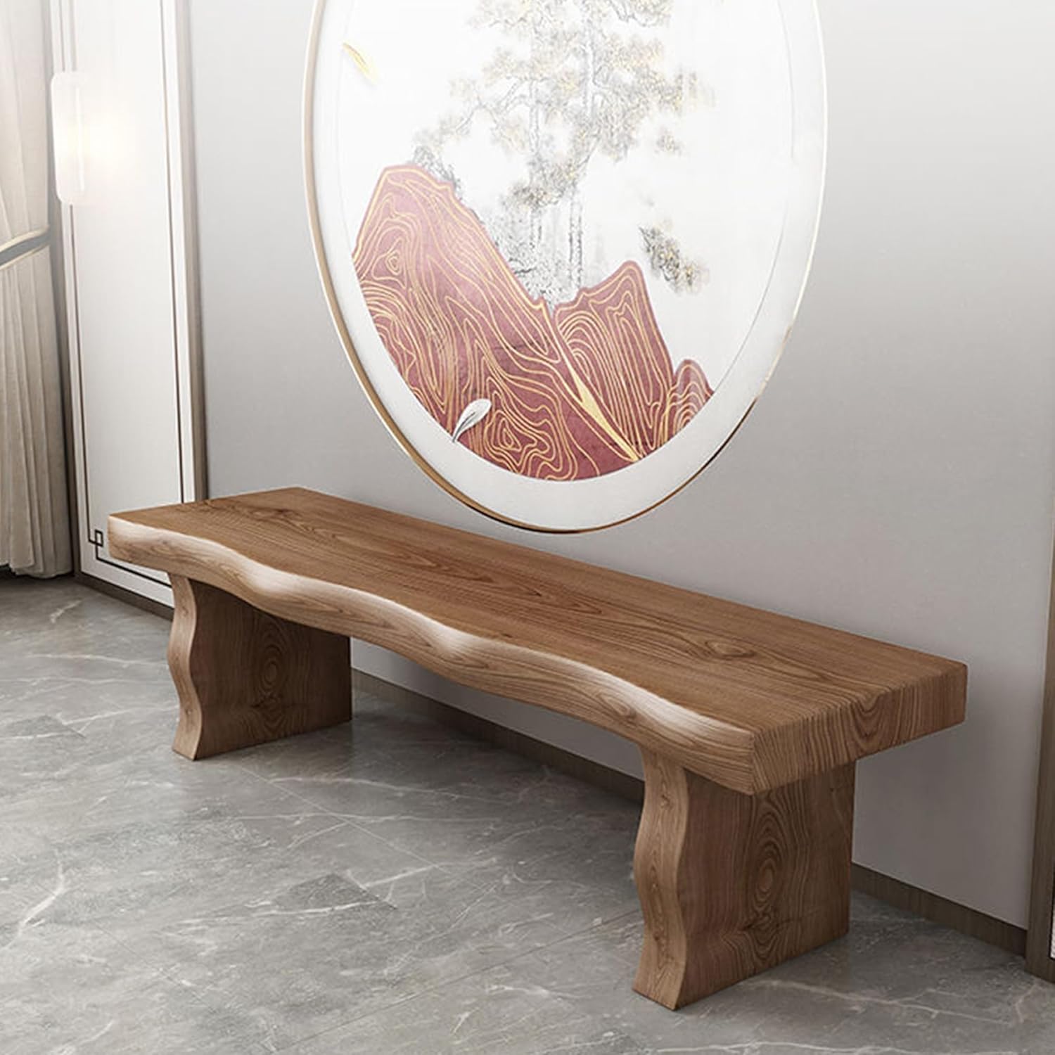 Wood Entryway Narrow Bench Wooden Dining Table Bench Indoor Farmhouse Bedroom End of Bed Narrow Window Bench Seat for Kitchen Dining Room Hallway(140cm/55in)