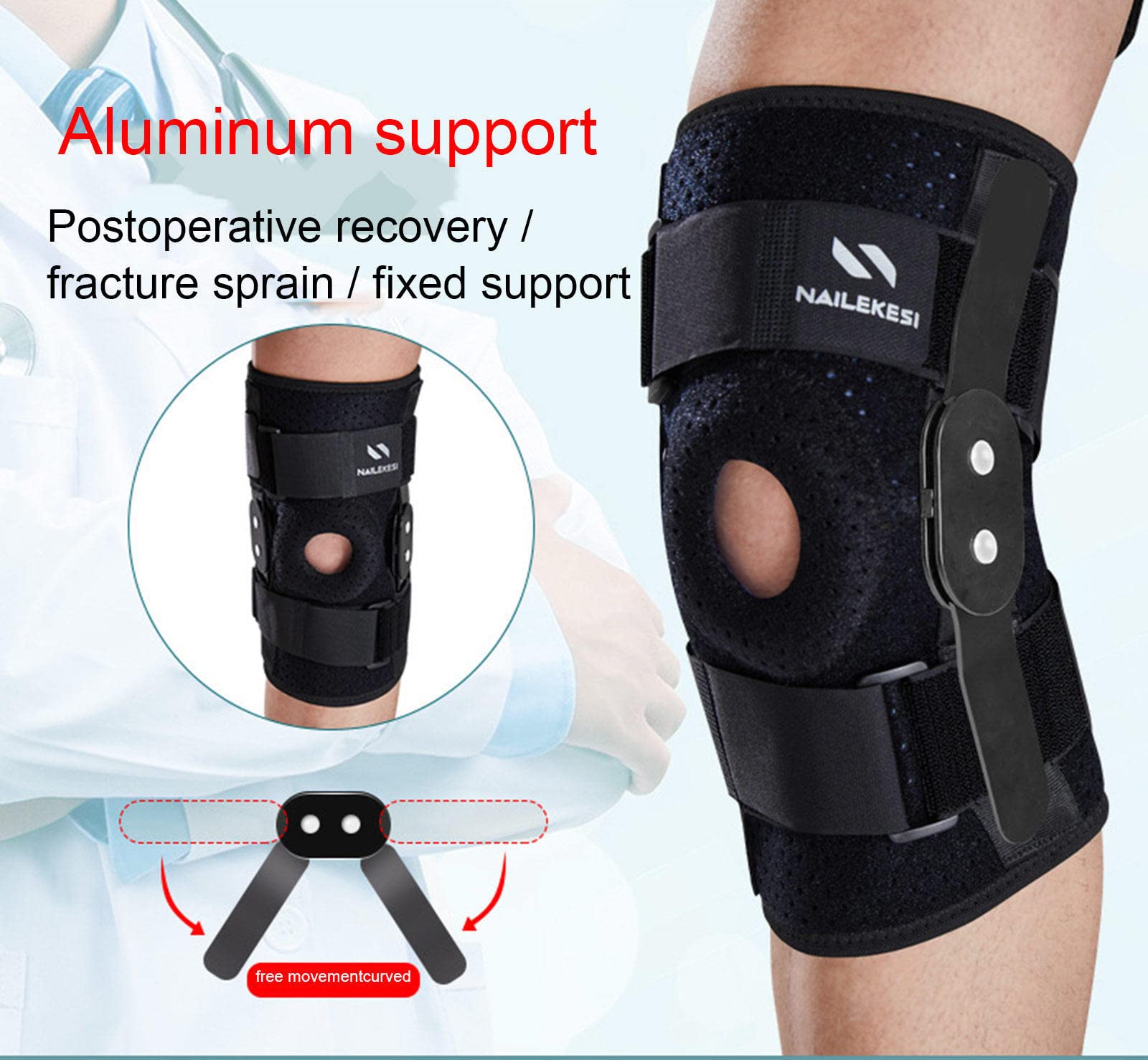 Rodillera, Soporte de Rodilla con estabilizadores Laterales y Almohadilla de Gel, Soporte de Rodilla Grande Ajustable de Neopreno para Artritis, Alivio del Dolor Articular, ACL,