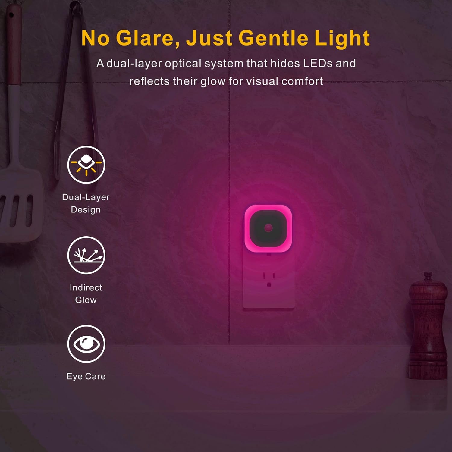 YUNLEX 2 Pack Plug in Night Light with Motion Sensor & Dusk to Dawn Sensor, Soft Pink Glow for Bedroom, Hallway, Girls Room, 3 Sensor Modes, Auto ON/Off, Dimmable Nightlight as Mother GIFS