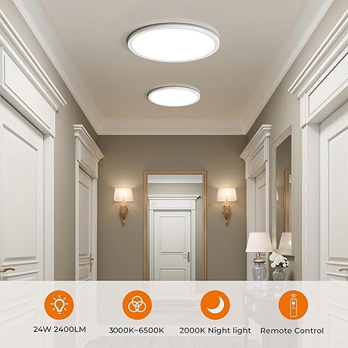 Miniatura 6 de Matane Lámpara de techo LED de 12 pulgadas con control remoto, luz nocturna cálida de 2000 K, ajustable de 3000 K-6500 K, luces de techo de perfil