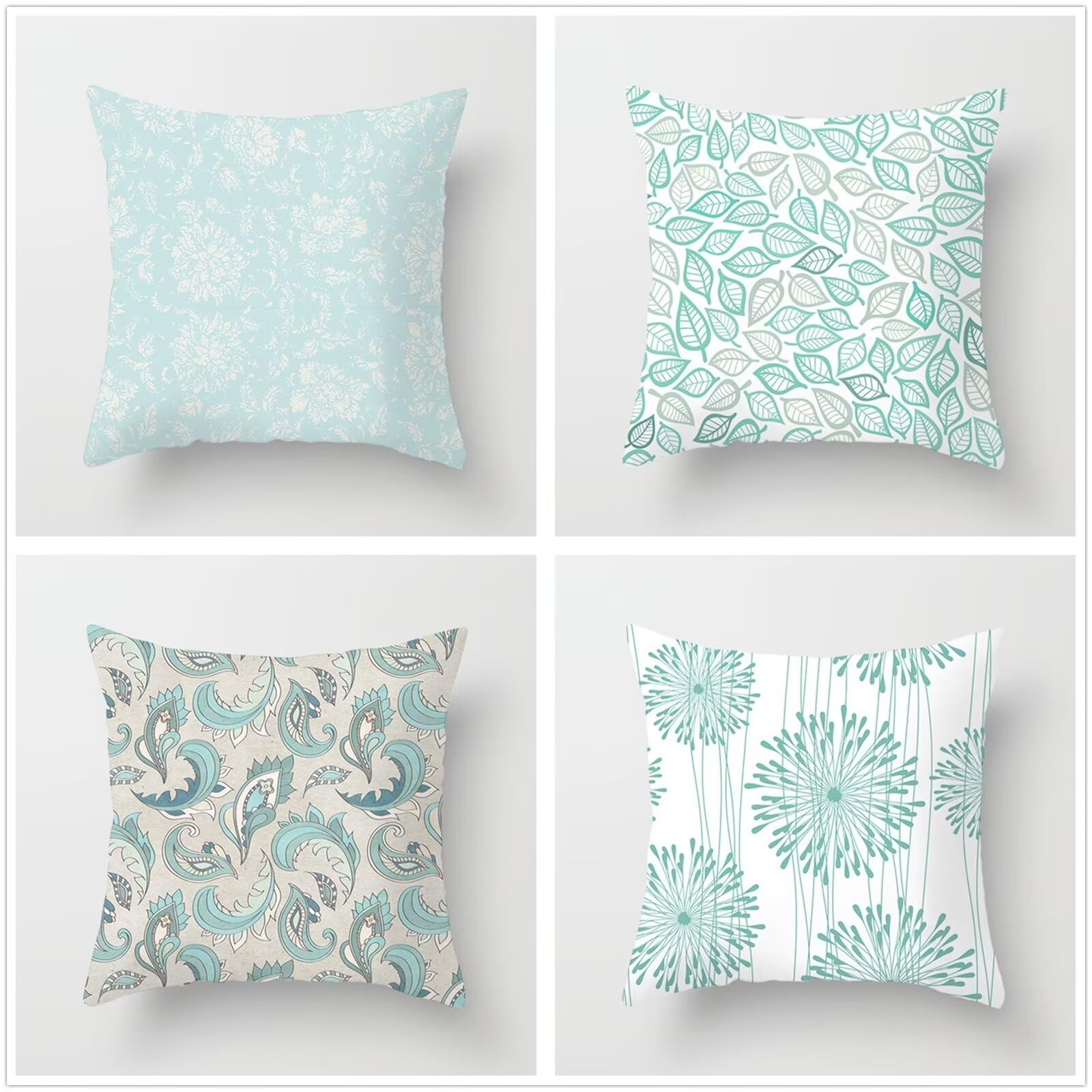 Kissenbezug Weihnachten 4er Set Quadratisch Doppelseitig Leinen Weihnachtskissenbezug 60x60cm einfaches Cyan Christmas Decorations,für Sofa Schlafzimmer Wohnzimmer Balkon Dekokissen P1-292
