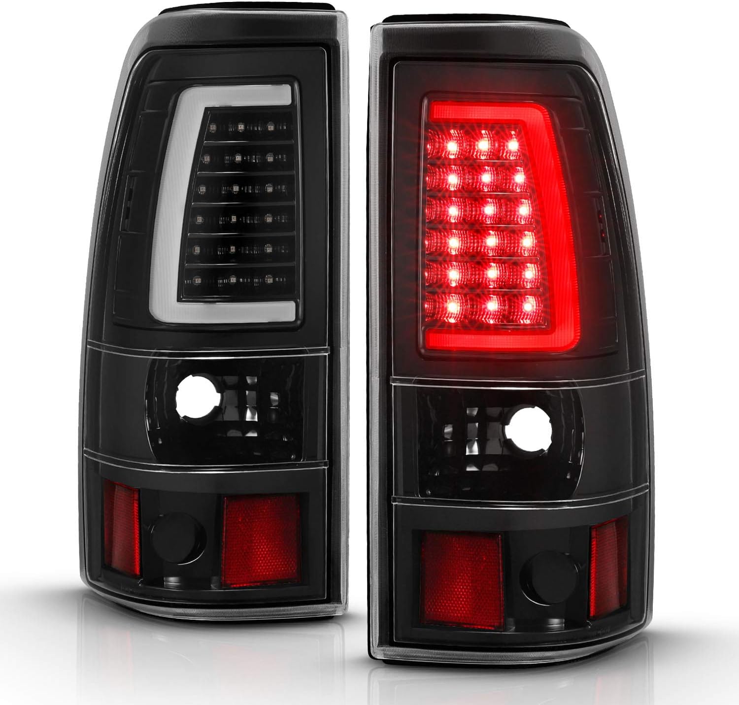 AmeriLite for 2003-2006 Chevy Silverado 1500 2500 3500 Clear Black C-Type LED Tube Replacment Tail Lights Brake Lamp Set - Passenger and Driver Side