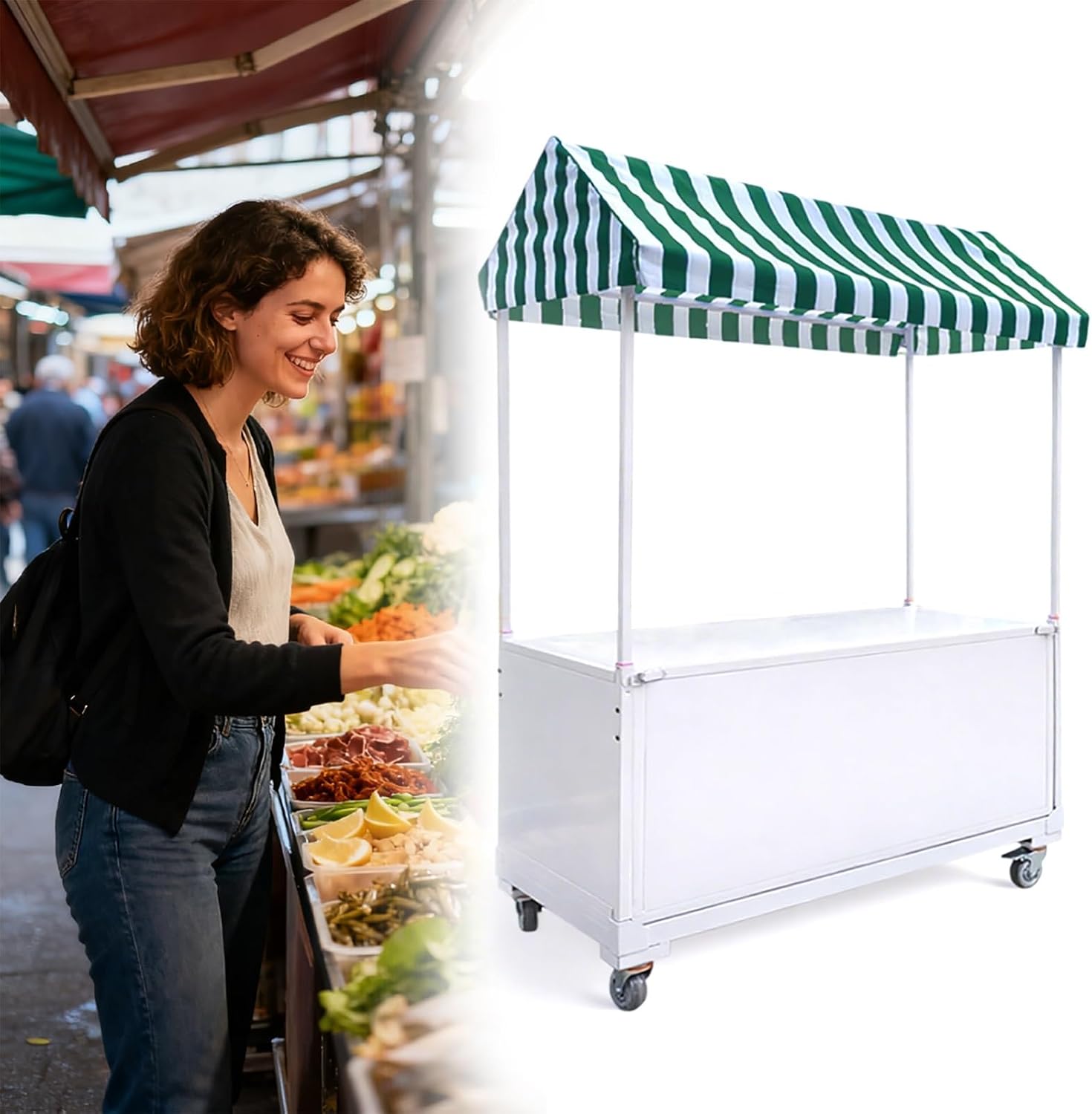 Marktstand Verkaufsstand Faltbarer Imbisswagen mit R dern Tragbare Stra e St nde Markt Einzelhandel Pushcart for Stra en-/Bauernm rkteGreen