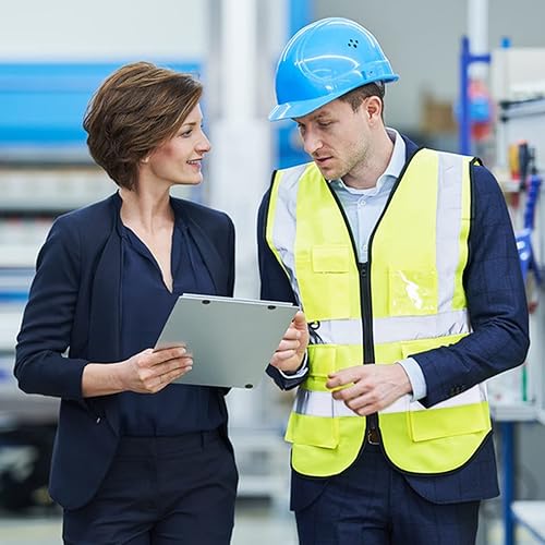 Miniatura 4 de Chaleco de seguridad con logotipo personalizado, chaleco de seguridad reflectante de alta visibilidad con 5 bolsillos y tiras reflectantes, chaleco