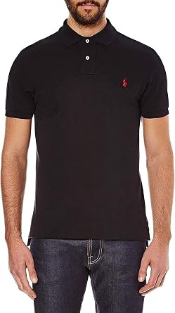 Polo Ralph Lauren Men Classic Fit Mesh Polo Shirt Large, Black/Red Pony