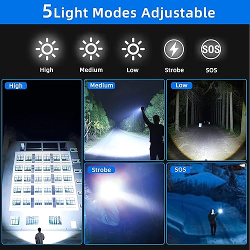 Miniatura 3 de YIDUOZHH Linternas recargables de alta luz 90000 lúmenes más brillantes y potentes linternas luces de flash superbrillantes linternas tácticas de