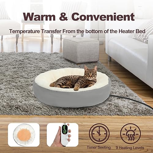 Miniatura 3 de Rypet Cama para gatos con calefacción para interiores, suave y acogedora cama para mascotas con temporizador y temporizador, camas para perros con