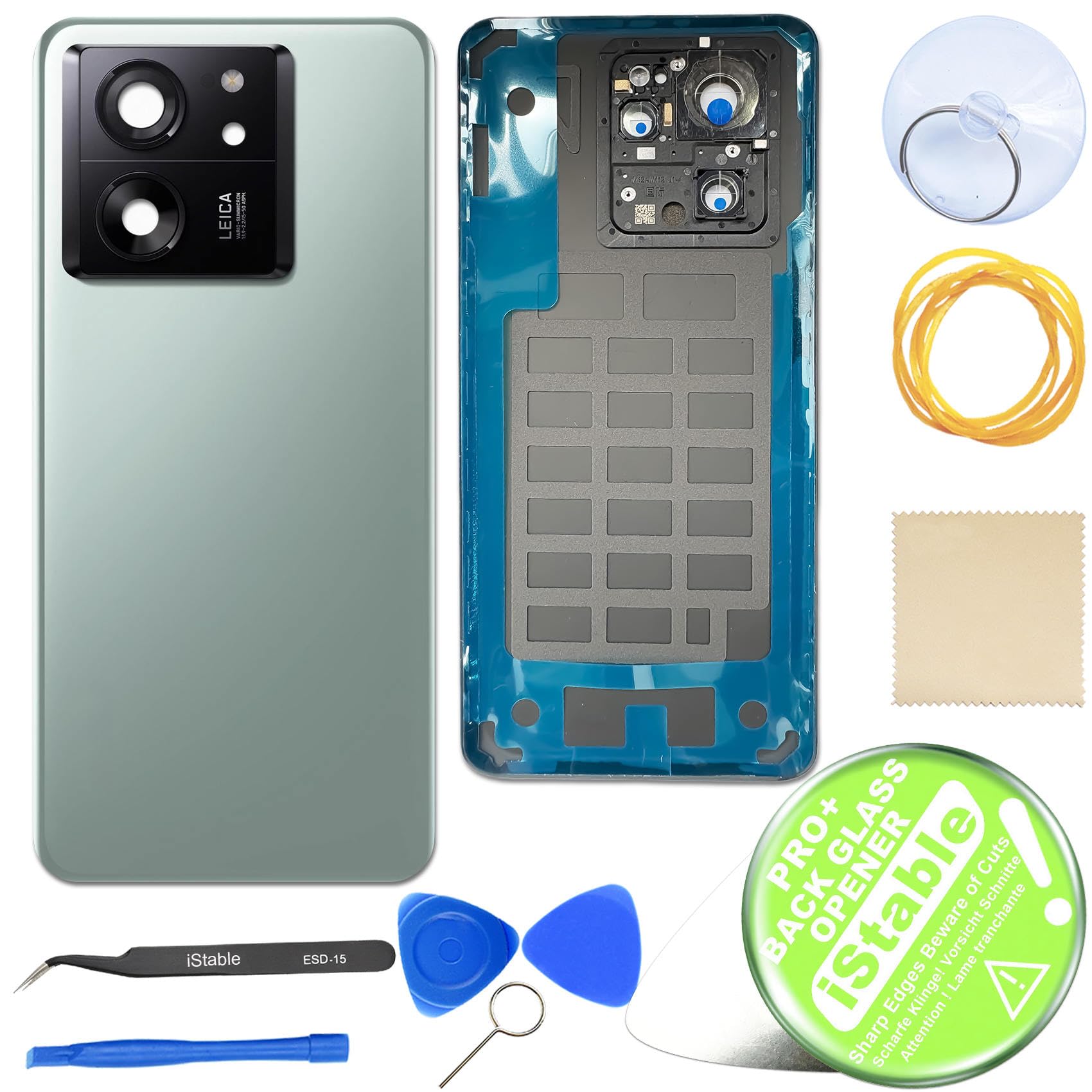 iStable Vetro Posteriore Scocca Compatibile con Xiaomi 13T / 13T Pro Back Cover Copri Imposta Verde